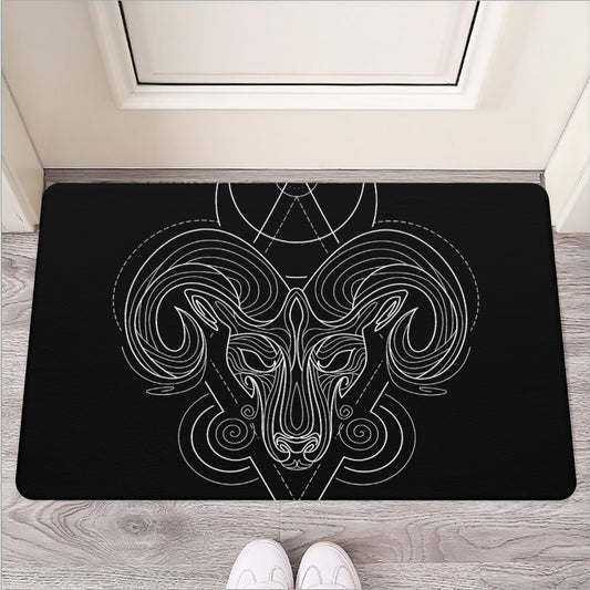 Black And White Aries Sign Print Rubber Doormat