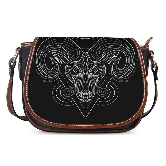 Black And White Aries Sign Print Saddle Bag