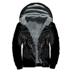 Black And White Aries Sign Print Sherpa Lined Zip Up Hoodie