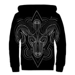 Black And White Aries Sign Print Sherpa Lined Zip Up Hoodie