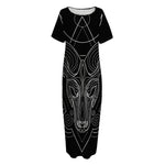 Black And White Aries Sign Print Short Sleeve Long Nightdress