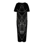 Black And White Aries Sign Print Short Sleeve Long Nightdress