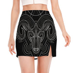 Black And White Aries Sign Print Side Slit Mini Skirt