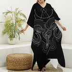 Black And White Aries Sign Print Silk V-Neck Kaftan Dress