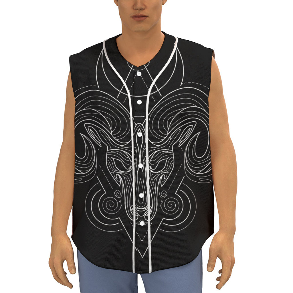 Black And White Aries Sign Print Sleeveless Baseball Jersey