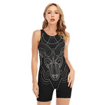 Black And White Aries Sign Print Sleeveless One Piece Swimsuit