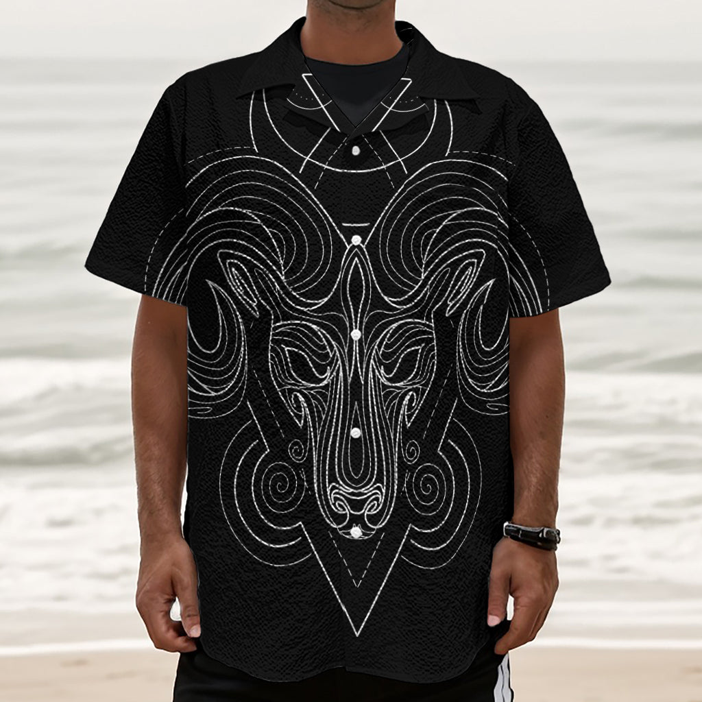Black And White Aries Sign Print Textured Short Sleeve Shirt