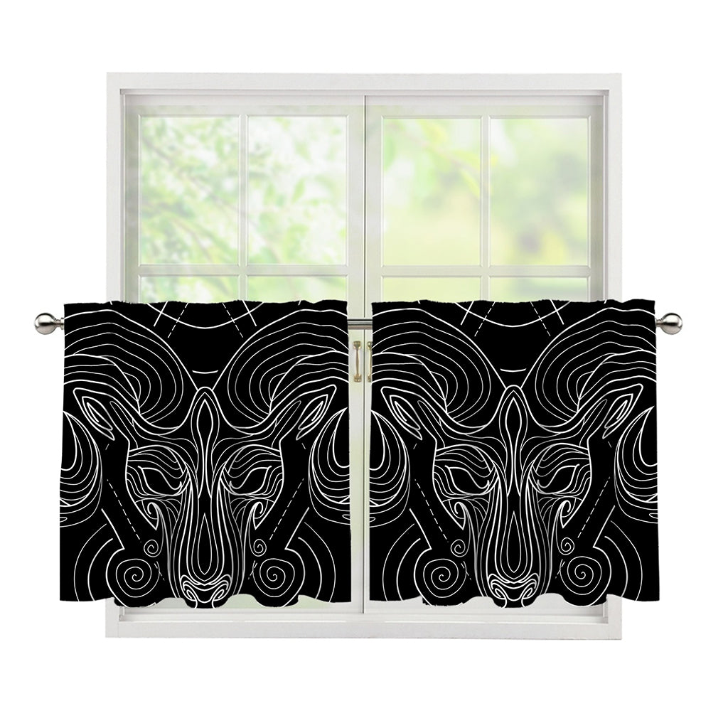 Black And White Aries Sign Print Tier Curtains