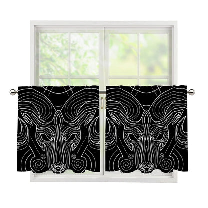 Black And White Aries Sign Print Tier Curtains
