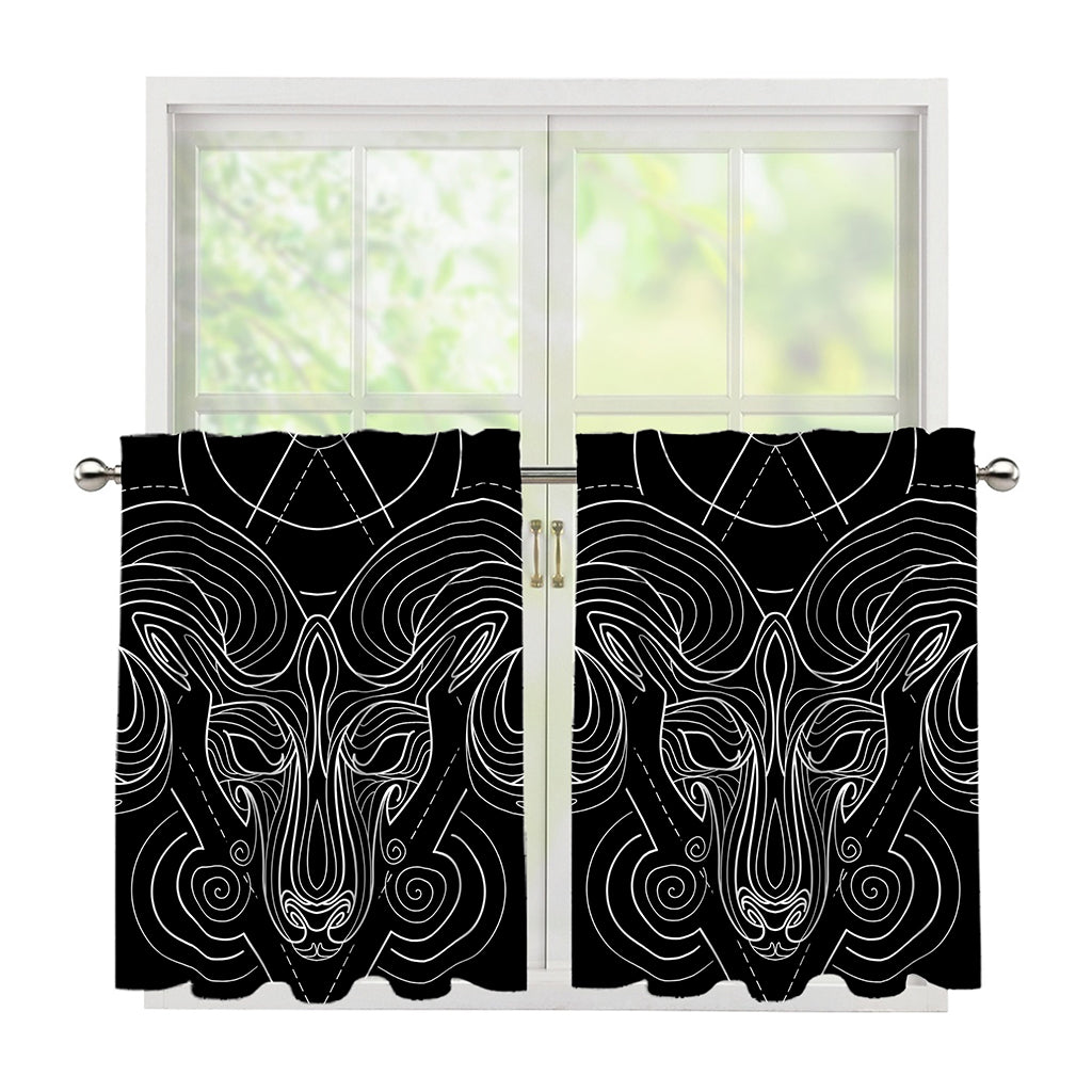 Black And White Aries Sign Print Tier Curtains