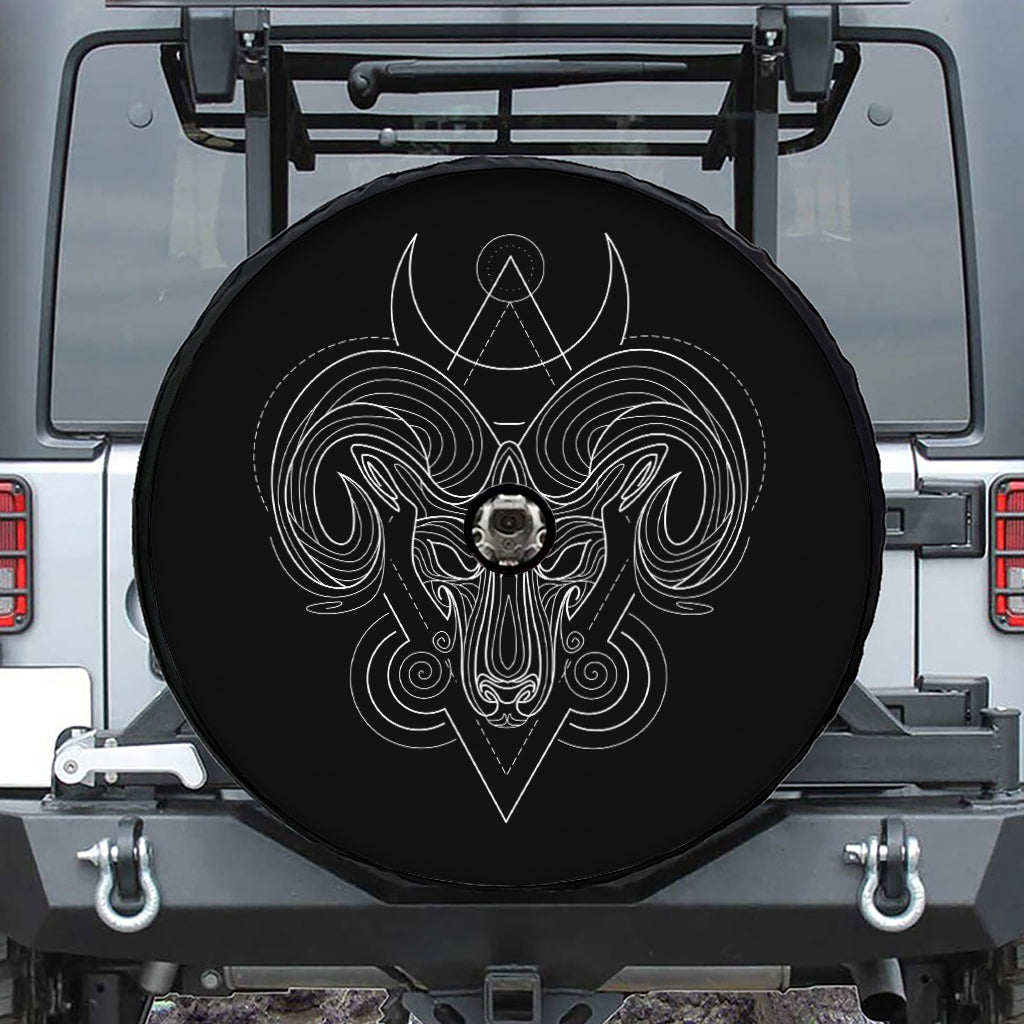 Black And White Aries Sign Print Tire Cover With Camera Hole