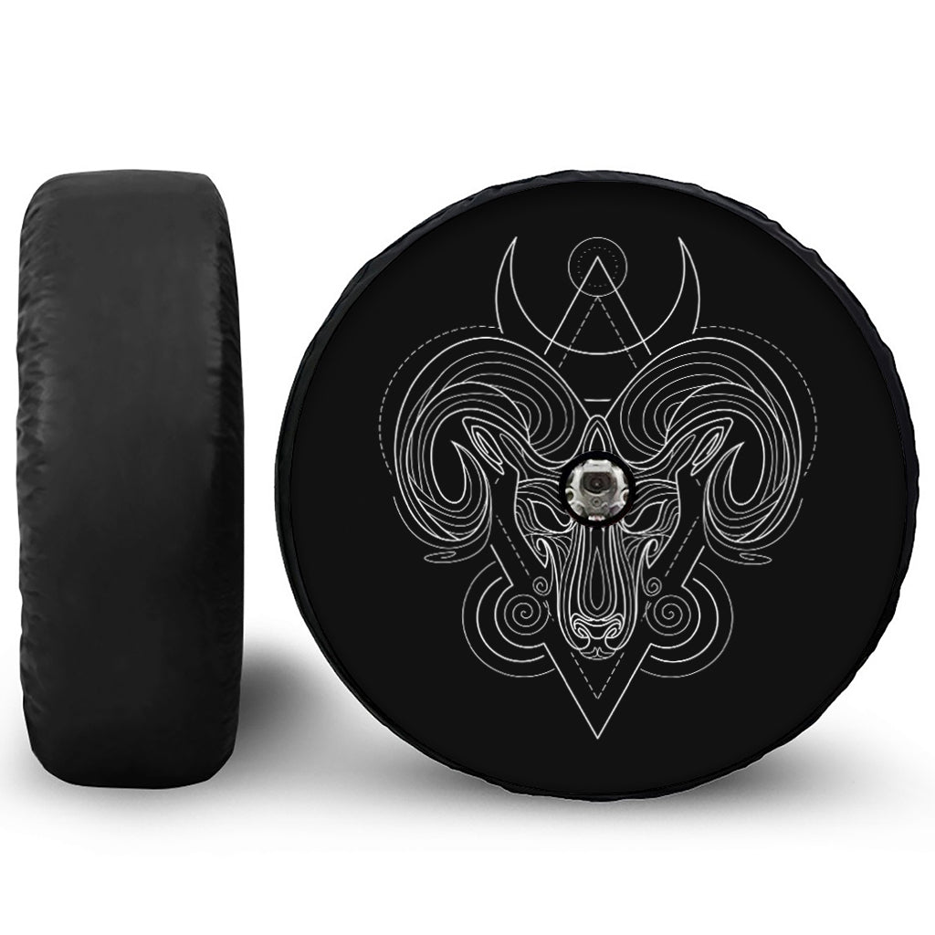 Black And White Aries Sign Print Tire Cover With Camera Hole