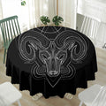 Black And White Aries Sign Print Waterproof Round Tablecloth