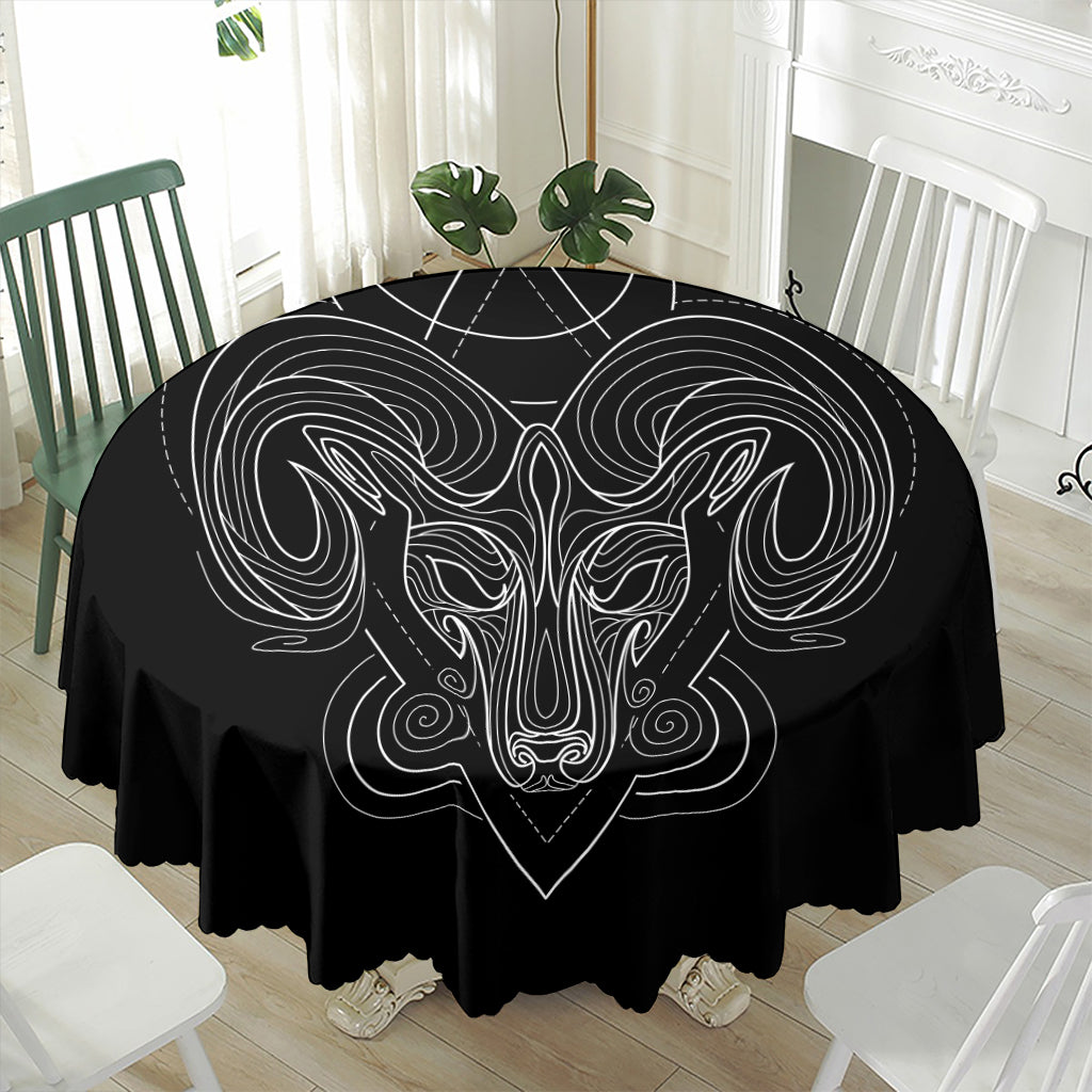 Black And White Aries Sign Print Waterproof Round Tablecloth