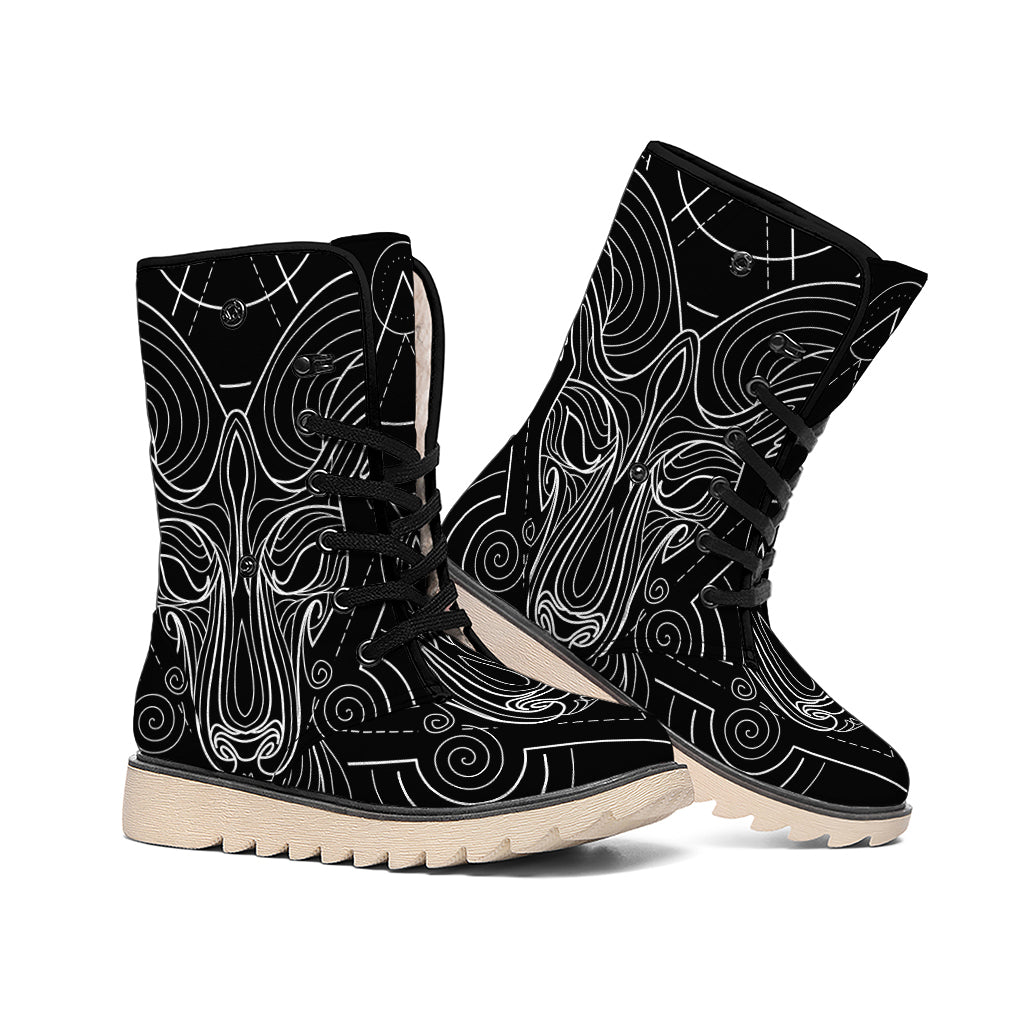 Black And White Aries Sign Print Winter Boots