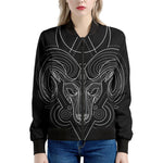Black And White Aries Sign Print Women's Bomber Jacket