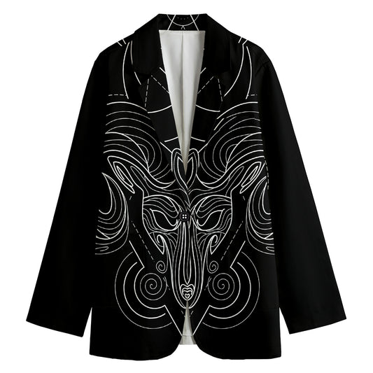Black And White Aries Sign Print Women's Cotton Blazer