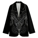 Black And White Aries Sign Print Women's Cotton Blazer