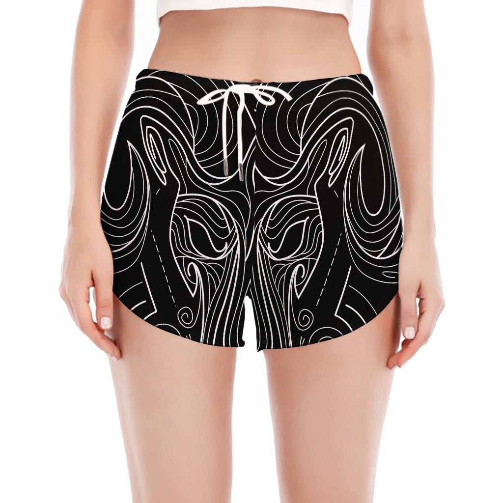 Black And White Aries Sign Print Women's Split Running Shorts