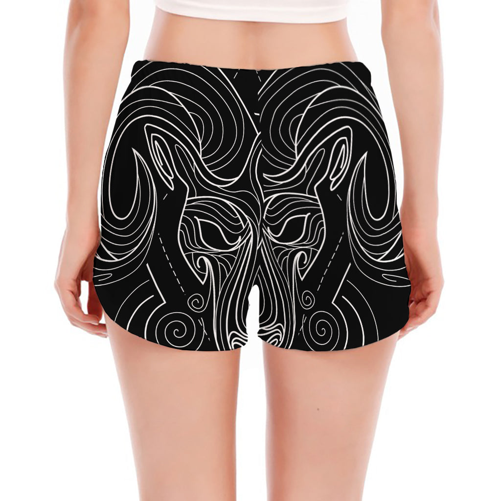 Black And White Aries Sign Print Women's Split Running Shorts