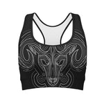 Black And White Aries Sign Print Women's Sports Bra