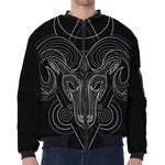 Black And White Aries Sign Print Zip Sleeve Bomber Jacket