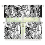 Black And White Axolotl Print 3 Piece Kitchen Curtains