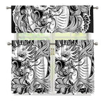 Black And White Axolotl Print 3 Piece Kitchen Curtains