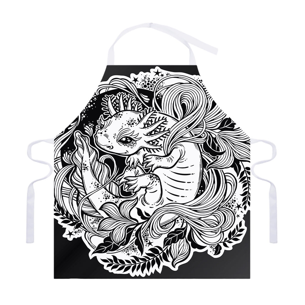 Black And White Axolotl Print Adjustable Apron