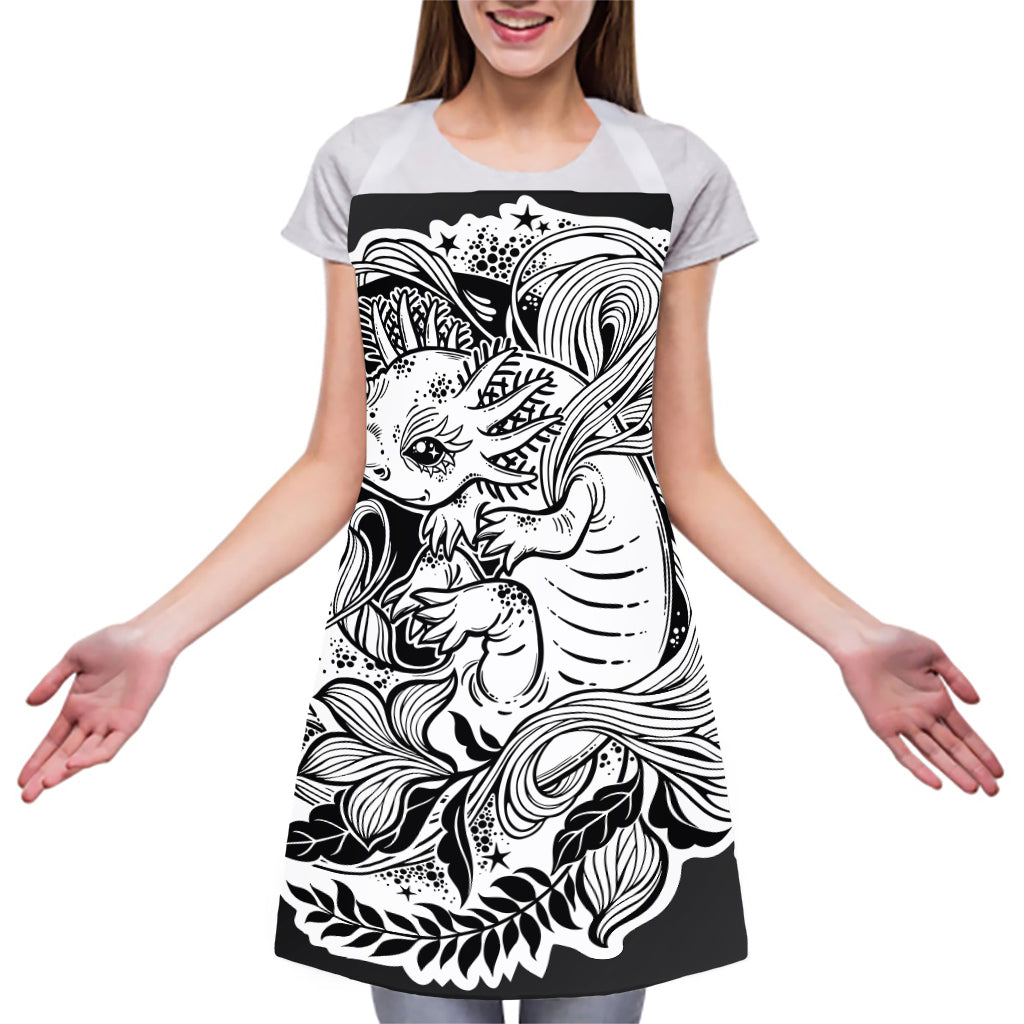 Black And White Axolotl Print Adjustable Apron