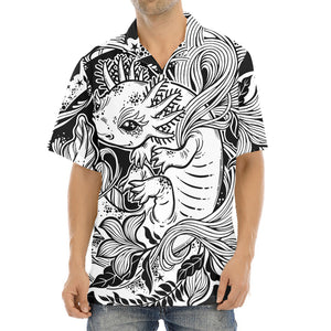 Black And White Axolotl Print Aloha Shirt