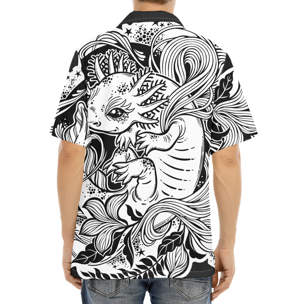 Black And White Axolotl Print Aloha Shirt