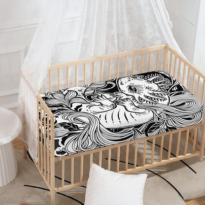 Black And White Axolotl Print Baby Crib Sheet