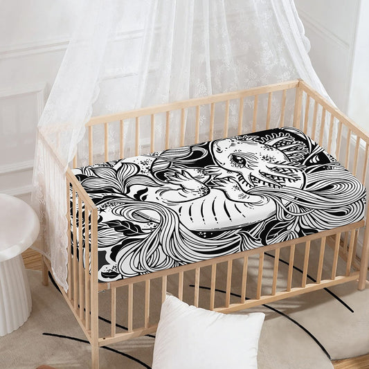 Black And White Axolotl Print Baby Crib Sheet