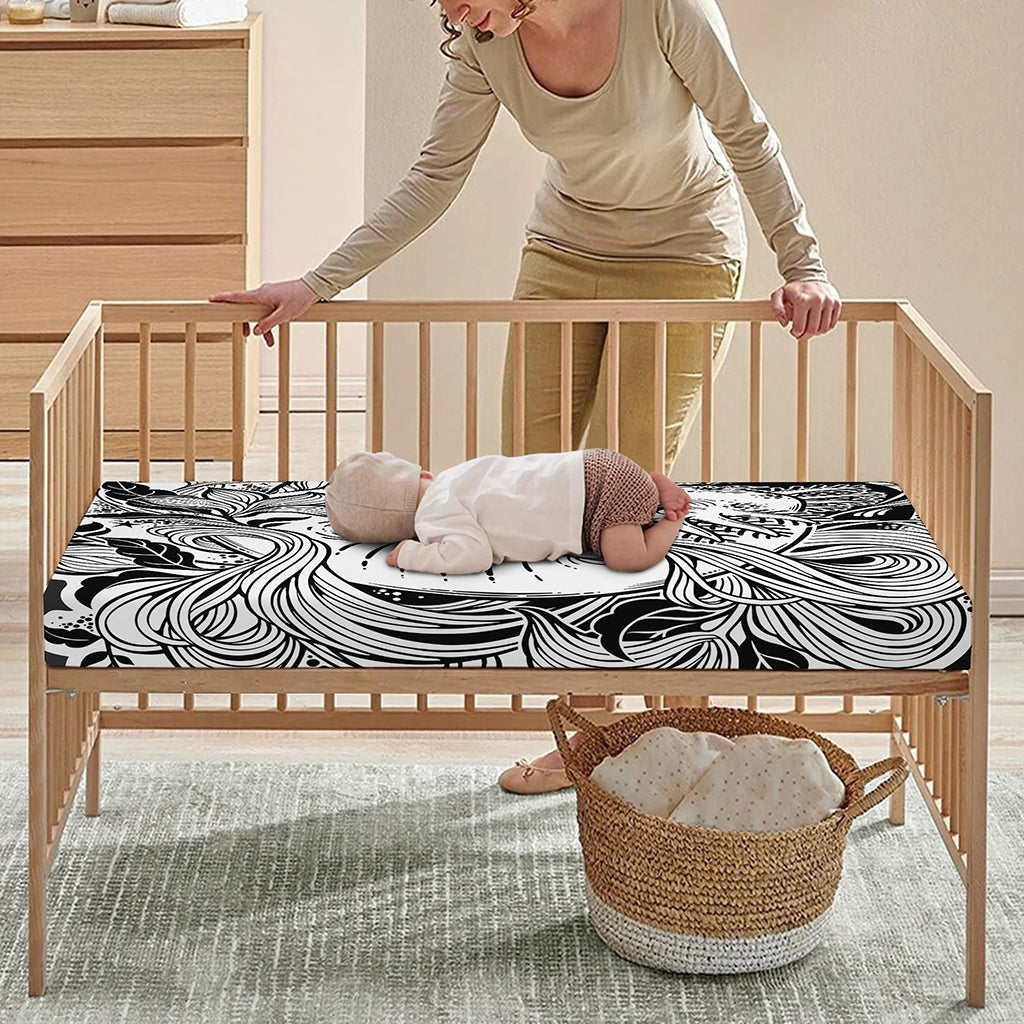 Black And White Axolotl Print Baby Crib Sheet