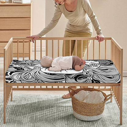 Black And White Axolotl Print Baby Crib Sheet