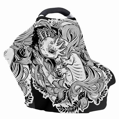 Black And White Axolotl Print Baby Seat Cover