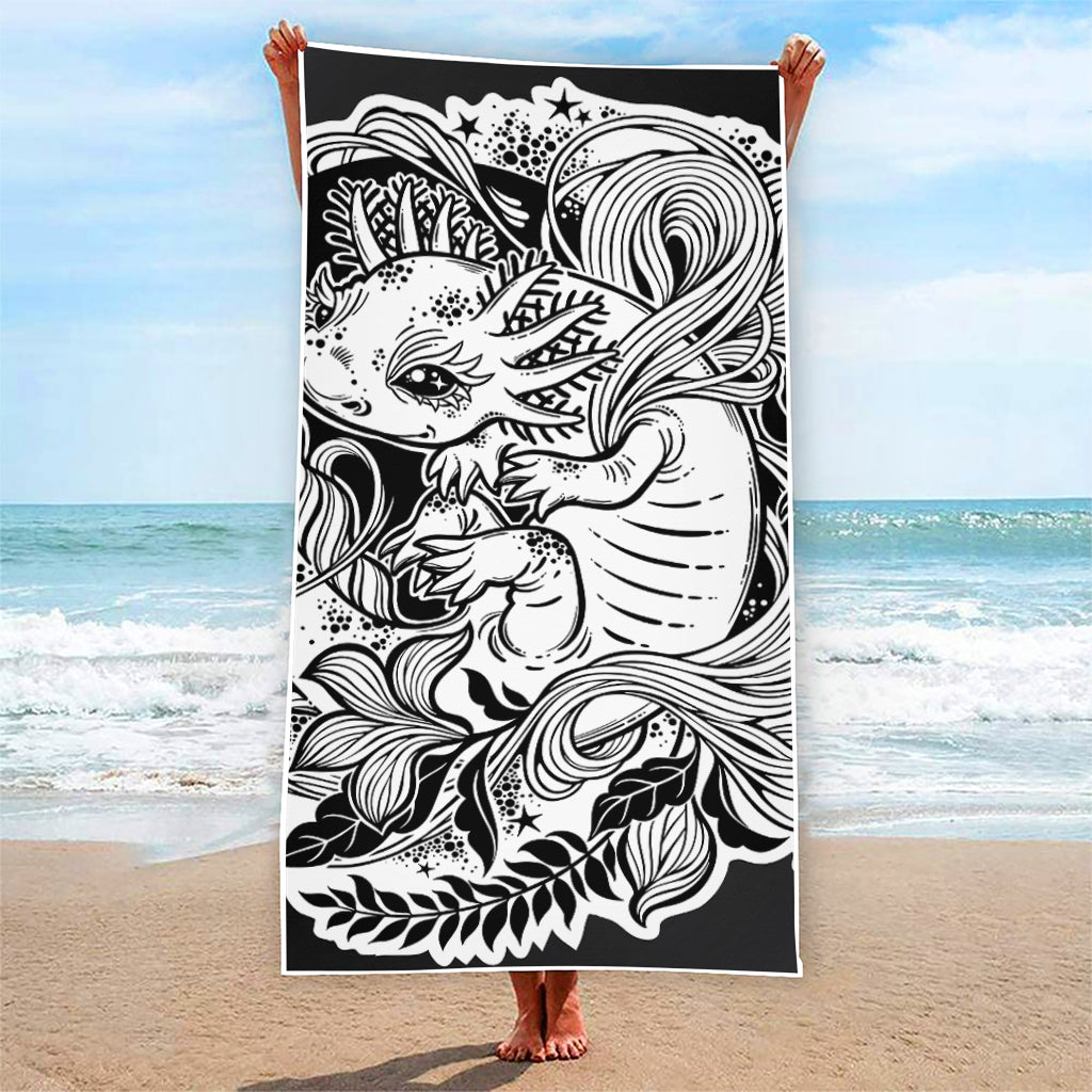 Black And White Axolotl Print Beach Towel