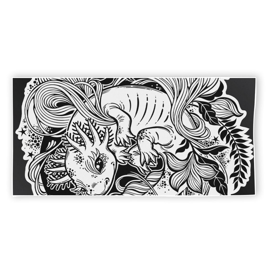 Black And White Axolotl Print Beach Towel