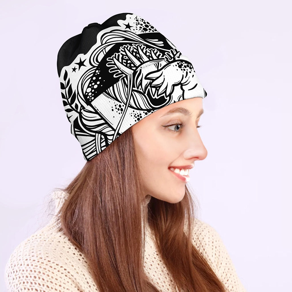 Black And White Axolotl Print Beanie