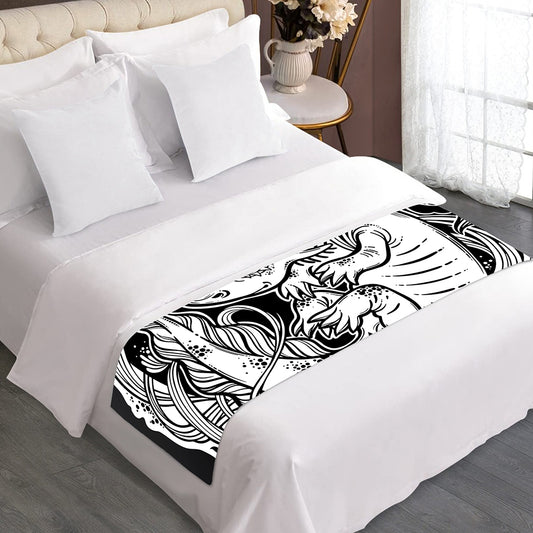 Black And White Axolotl Print Bed Runner