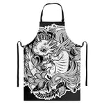 Black And White Axolotl Print Bib Apron With Pocket
