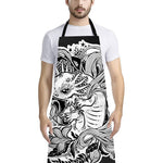 Black And White Axolotl Print Bib Apron With Pocket