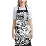 Black And White Axolotl Print Bib Apron With Pocket