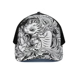 Black And White Axolotl Print Black Mesh Trucker Cap