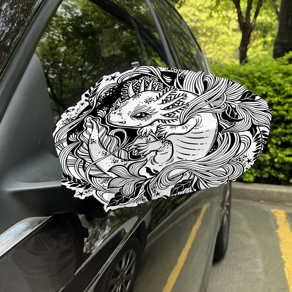 Black And White Axolotl Print Car Side Mirror Covers