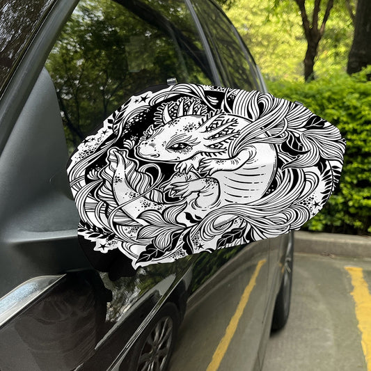 Black And White Axolotl Print Car Side Mirror Covers