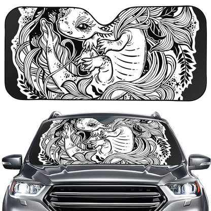 Black And White Axolotl Print Car Windshield Sun Shade