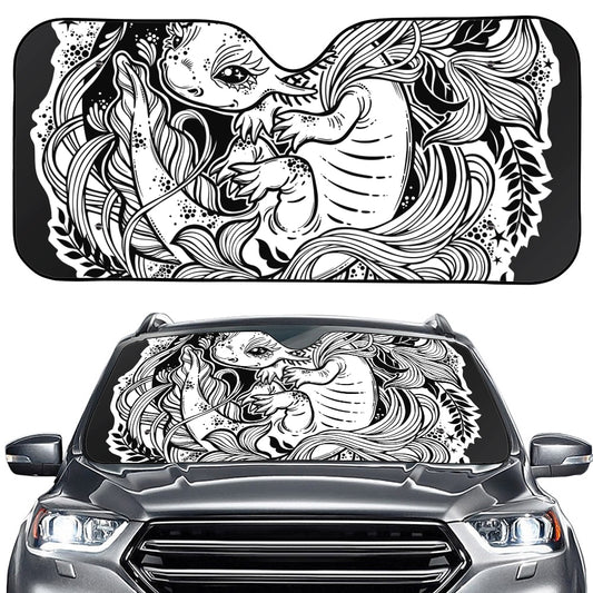 Black And White Axolotl Print Car Windshield Sun Shade