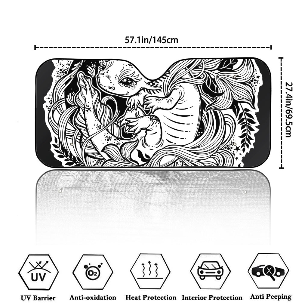 Black And White Axolotl Print Car Windshield Sun Shade